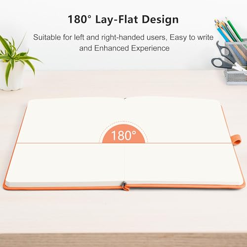 Image of RETTACY Blank Journal Notebook, 192 Pages, A5 Medium Size (5.7'' x 8.3'') | Leather Hardcover, 100 GSM Thick Paper, for Sketching, Drawing, Painting (Orange)