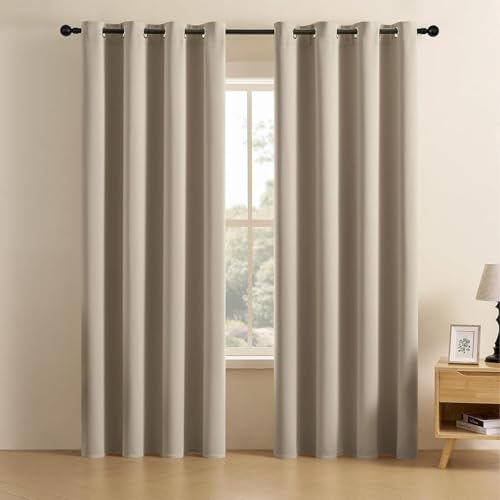 Image of LINENWALAS 100% Solid True Solid Blackout Curtains (5 Feet) - Set of 2 Panels | Complete Light Block | Thermal Insulated & Noise Reducing Room Darkening Curtains for Living Room & Home Decor (Beige)
