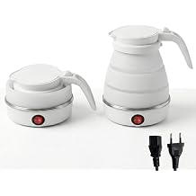 Collapsible Electric Travel Kettle 600W 600mL, Foldable Silicone Water Boiler, Portable Mini Hot Water Heater for Hotel, Office, Dorm, Camping, RV and Home, White