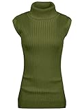 v28 Women Sleeveless High Neck Turtleneck Stretchable Knit Sweater Top (M, Olive)