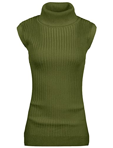 Image of v28 Women Sleeveless High Neck Turtleneck Stretchable Knit Sweater Top