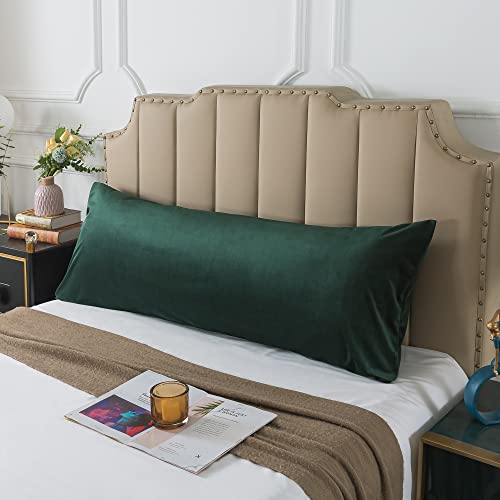 H Household 1 Pack Velvet Body Pillow Cover, Soft And Cozy Luxury Fuzzy Flannel 20X54 Inches Long Pillowcase With Zipper (Body Size 20X54 Inches, Dark Green) #TOP1