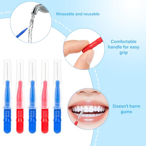 Luthando 100 Stück Zahnzwischenraumbürsten, Interdentalbürsten Zahnstocher, Interdentalbürste Zahnseide Wiederverwendbar Dentalbürsten Zahnreinigung Werkzeug(Rot und Blau) – Bild 4