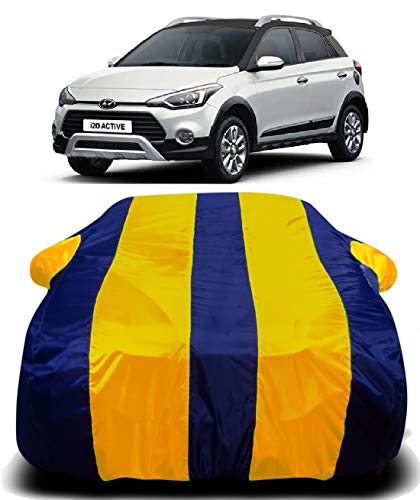 Image of Waterproof Car Cover with Ultra Surface Body Protection (Yellow Stripes) (Hyundai i20 Active)