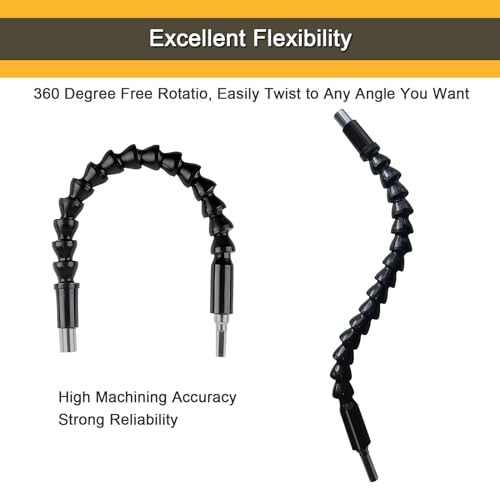 Reggory 4 Pack Flexible Drill Bit Extension, 11.6 inch Super Bit Drill Extension, Bendable Flexible Extensions for Drills, Magnetic Hex Soft Shaft Flexible Screwdriver Kit- Black