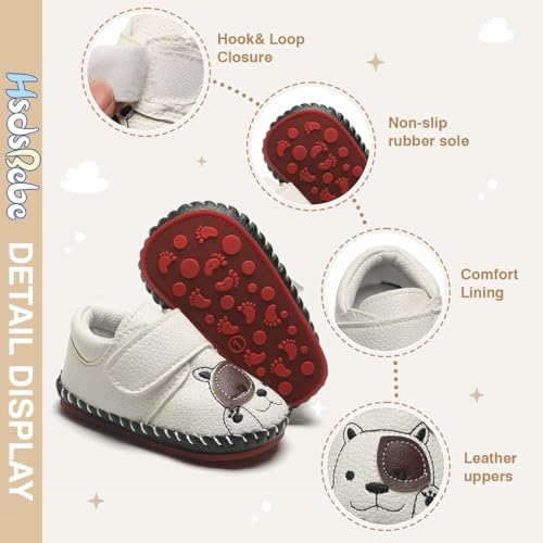 Image of HsdsBebe Baby Boys Girls Pu Leather Hard Bottom Walking Sneakers Toddler Rubber Sole First Walkers Infant Cartoon Slippers Crib Shoes