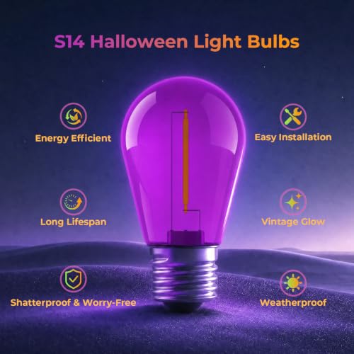 Image of GvvooHome 24Pack S14 Purple and Orange Light Bulbs for Halloween Decoration