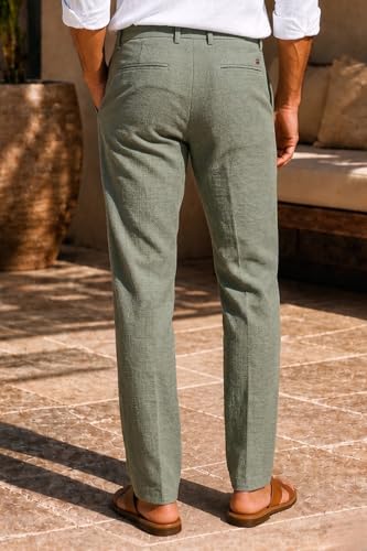 Image of Louis Philippe Men's Regular Straight Fit 100% Cotton Solid Elasticated Dobby Casual Trousers
