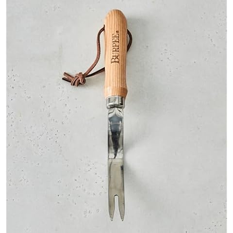 Burpee 12" Stainless Steel Weeder | Durable Long Lasting Garden Tool | Leather Wrist Strap 5" Handle, Oak Cover