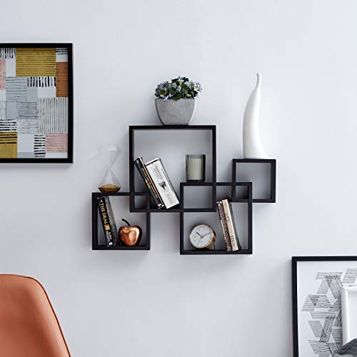 Danya B. Decorative Wall Mount Floating Intersecting Cube Accent Wall Shelf (Black)