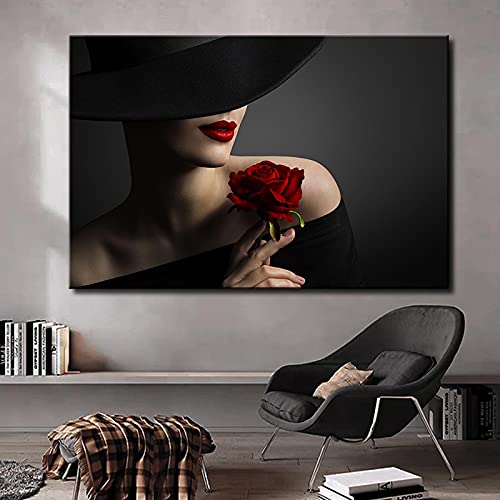Cuadros de la pared de mujer sexy con sombrero: pintura en lienzo moderna de 40x60cm para salón