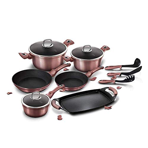 Berlinger Haus I-Rose Batería Cocina Inducción 12 Piezas, Antiadherente Titanio sin PFOA, Aluminio, Vitro