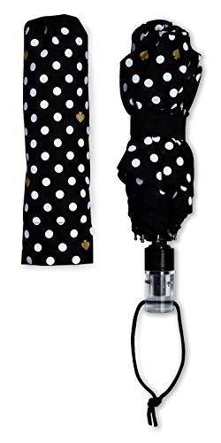 Kate Spade New York Black/White Travel Umbrella, Lightweight Compact Umbrella With Storage Sleeve, Polka Dots #TOP1