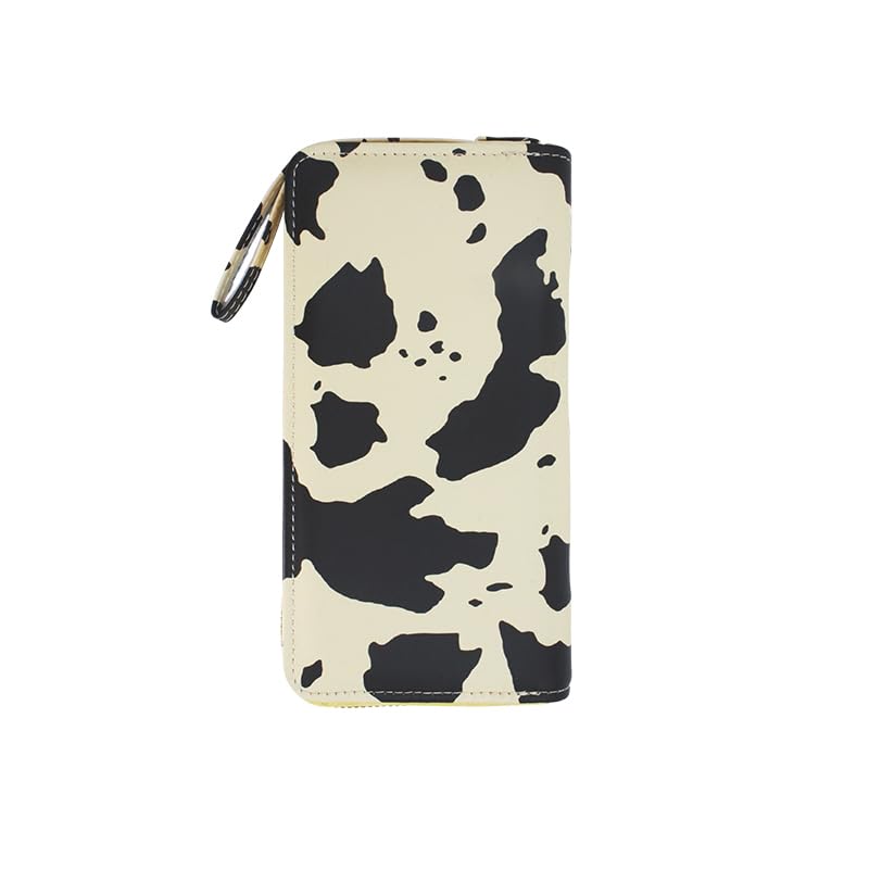 Ladies' ultra-thin long wallet, cow pattern, multi-layer organizer with zipper closure, 7.48 x 4.13 inches, khaki color2