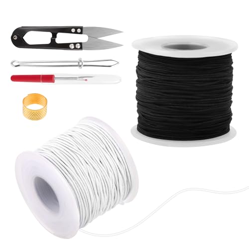 VMUTGA Fils Elastique pour Bracelet, 1mm x 100m Cordon Elastique avec Ciseaux et Aiguille à...