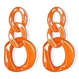 80s 90s Chain Earrings for Women Colorful Acrylic Drop Earrings for Outfit Glow Party Halloween 80s Accessories Jewelry (Orange Earring)