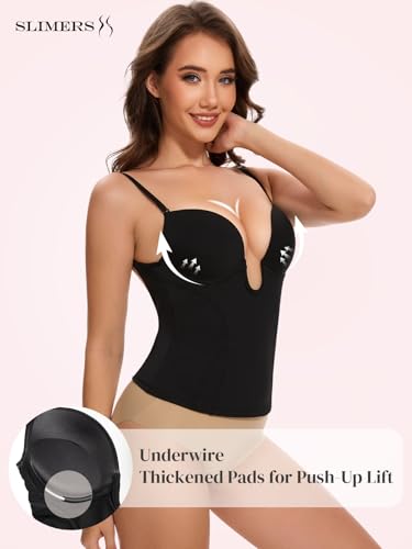 Image of Slimers Backless Plunge Push Up Bra: Low Back Deep V Shapewear for Women