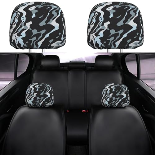Foruidea Camouflage Black Gray Car Seat Headrest Cover Set of 2 Pack Car Truck SUV Van Head Rest Protector Covers Universal Fit Cushion for Womens Mens