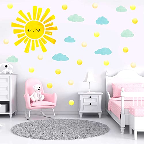 Large Sunshine Wall Stickers Watercolor Sun Cloud Wall Decals Boho Sunlight Wall Stickers Yellow Sun Polka Dot Wall Decals Peel and Stick Big Sunshine Stickers for Nursery Bedroom Kids Room Decor - Image 4