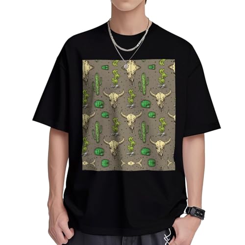 T-shirt coupe droite pour homme col rond en coton imprimé taureau tailles S-XL