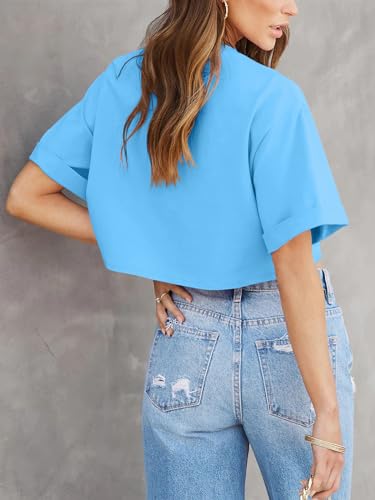Image of Tankaneo Women Crop T-Shirts Half Sleeve Drop Shoulder Cropped Tops Y2K Casual Summer Basic Tees