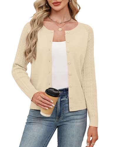 Ivicoer Women's Long Sleeve Button Up Cardigan Crew Neck Cable Knit Sweater Trendy Fall Outfits 2025