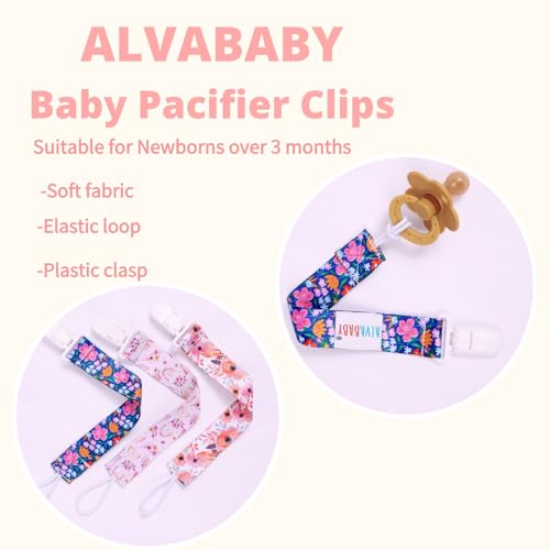 Image of ALVABABY Pacifier Clips 8 Pack Floral Paci Clip Holder Leashes Fits Most Pacifier Binkie Styles Teethers