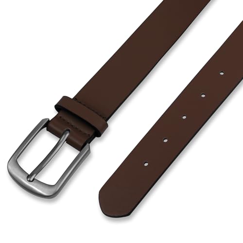 Men's Faux Leather Dress Belt，Classic & Fashion Jeans Belts with Single Prong Buckle for Work Business and Casual (Dark Brown 38)2
