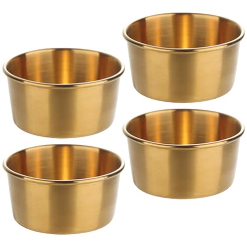 COLLBATH 4pcs Sauce Plate Dip Cups Soy Dipping Bowl Sauce Bowls Stainless Sauce Dishes Stainless Bowl Appetizer Dishes Sauce Dipping Cups Side Dish Bowls Appetizers Golden Stainless Steel