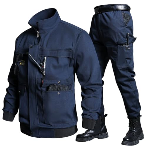 [Ｋａｙｉｙａｓｕ] 作業服 メンズ アウトドアジャケット 上下セット 登山服 薄い セットアップ 大きいサイズ 耐磨 登山服 多ポケット付き 作業着 お洒落 農業 アウトドア 春 秋(180 ネイビー)の商品画像（Amazon）
