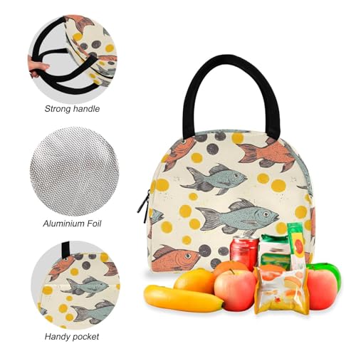 Backpack Lunch Box Set Large Capacity Travel Backpacks and Insulated Lunch Bag for Commute Hiking Picnic Polka Fish Print4