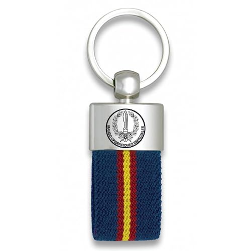 ADCSHOP Spain Flag Keyring Online on Blue - MOE Emblem Special Operations Control Laser Engraved on Chrome Metal Alloy - Measures 9 cm - Weighs 34 grams - Heavy Duty Nylon Ribbon, blue, One size