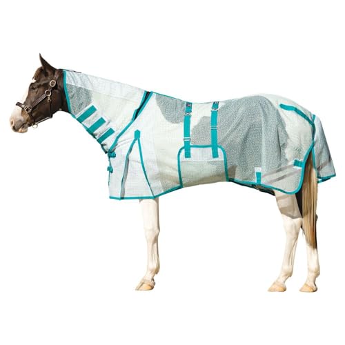 Schneiders Ripstop Nylon Mesh II Horse Fly Sheets | Optimal Airflow & UV Protection | Attached Neck Euro Bellyband | Color Teal | Size 80