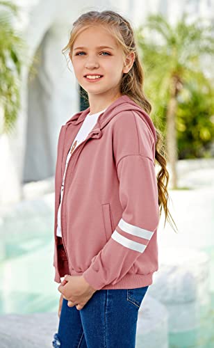 Ofenbuy Kids Girls Full Zip Hoodies Sweatshirts Long Sleeve Hooded Casual Jackets 5-12 Years Light Pink #TOP3