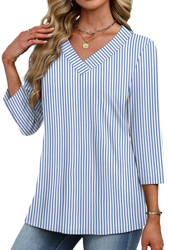 Image of XIEERDUO 3 /4 Length Sleeve Womens Tops V Neck T Shirts Summer Clothes Basic Blouses Dressy Casual 2026 Spring Outfits