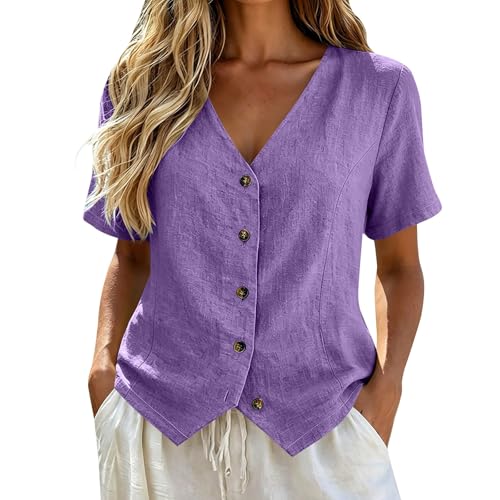 Women's novelty tops & tees cotton-linen organic gauze v neck
