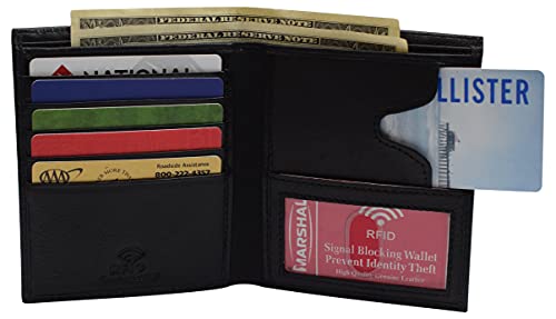 MARSHAL RFID Blocking Genuine Leather Large Hipster Bifold Credit Card ID Men's Wallet2