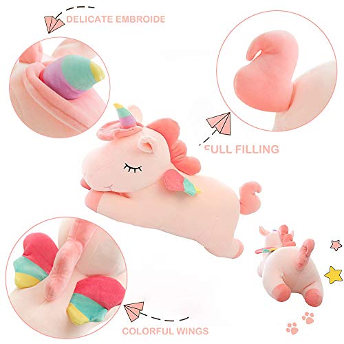 Aixini Plush Unicorn Stuffed Animal Pillows Toy, 17.72 Inch Cute Soft Pink Unicorn Plushie With Rainbow Wings Gifts For Girls #TOP1