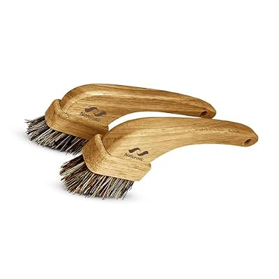 Naturolic All-Natural Grout Brush Set | Palmyra and Tampico Bristles | Multi-Surface Deep Cleaner for Grout, Tile, Shower, Bathtub, Countertop | Eco Friendly Cleaning Products | Pack of 2
