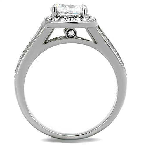 Marimor Jewelry 2.95 Carat Halo Cubic Zirconia Stainless Steel Engagement Ring Band Women's Size 5-103
