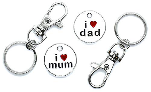 Harts 2 unit Trolley Tokens Keyrings Supermarket Locker I Love Mum & Dad