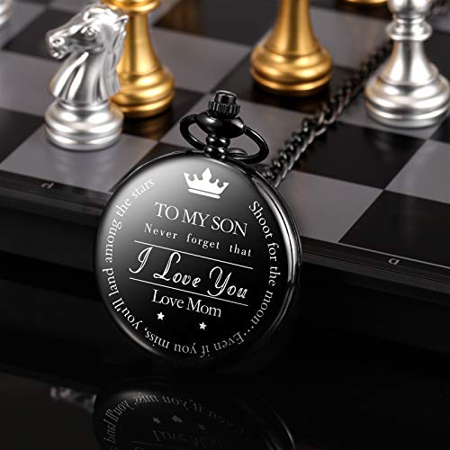 Image of TREEWETO Pocket Watch | Mother and Son Graduation Gift - Engraved 'To My Son, Love Mom' - For Him, Christmas, Valentine's Day, Birthday