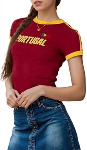 Y2k Tops for Women Brazil Shirt Short Sleeve Graphic Print Crop Top Baby Tee Summer Clothes Vintage 90s Streetwear