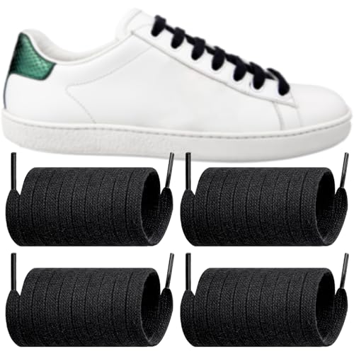 Endoto 2 Pairs Shoelaces for Gucci Ace Flat Shoe Laces Replacement Sneakers Shoes Strings(Color:Black,Size:47Inch)