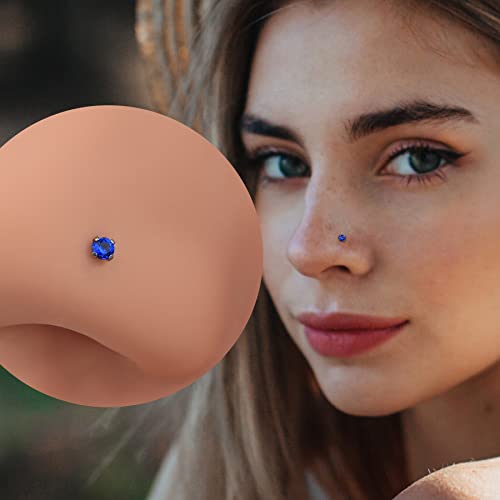 Cocharm 20G G23 Titanium Blue Screw Nose Studs Ring S-Shaped Diamond Cubic Zirconia Nose Bone Piercing Jewelry #TOP3