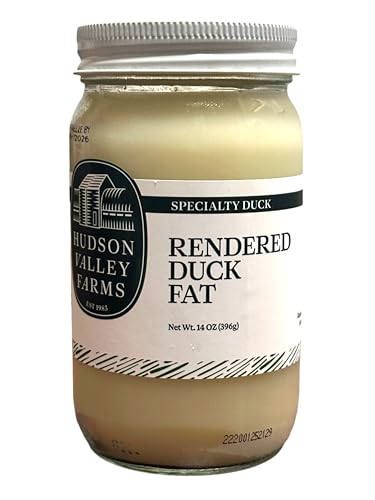 Hudson Valley Farms Duck Fat 14 Oz Glass Jar | Premium Gourmet Cooking Oil | Artisan Kettle Rendered | No Preservatives | Seed Oil Alternative