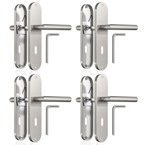 Bwintech 4 juegos de manillas rectangulares de zinc sobre placa con bocallave, adecuadas para dormitorio, puerta principal, puerta de madera