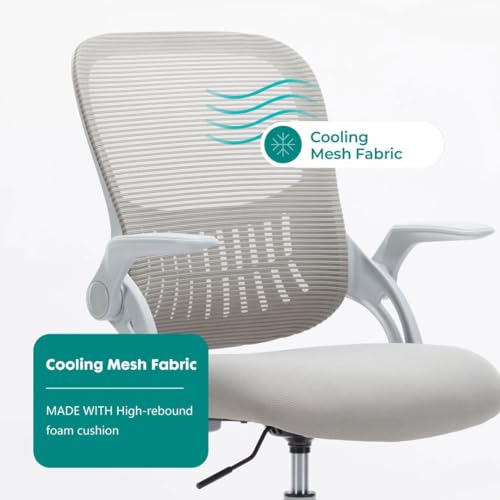 Ergonomic Computer Mesh Swivel Task Chair with Wheels and Comfortable Lumbar Support for Home Office, Study, Bedroom, Adults, Students, Footrest and Flip Handrail, Gray by UOCFYK - Image 5