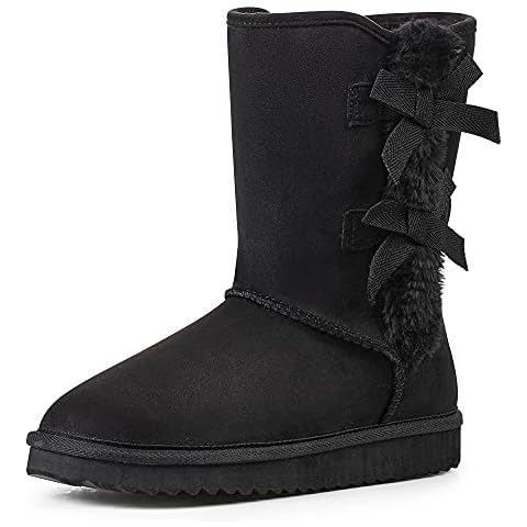 KRABOR Womens Suede Snow Boots Mid-Calf Winter Shoes with Side Bows Black Size 8 Cover