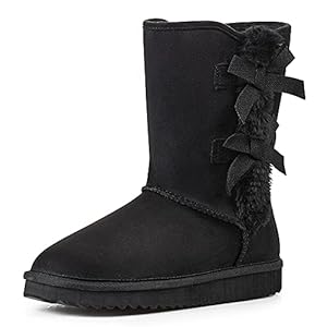 KRABOR Womens Suede Snow Boots Mid-Calf Winter Shoes with Side Bows Size 6-11